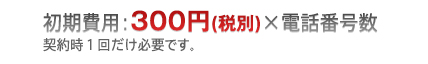 初期費用：300円（税別）×電話番号数　契約時1回だけ必要です。